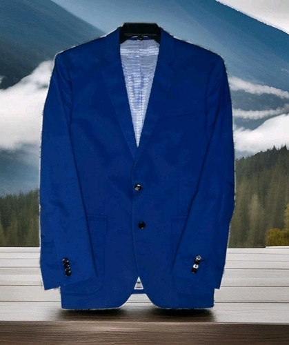 Express Photographer Fitted Blazer Mens Size 40R Royal Blue Stretch Cotton - Picture 2 of 10