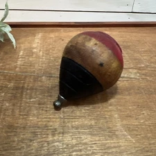 Small Vintage Spinning Top, Old Red, White And Blue Steel Tip In Good Condition