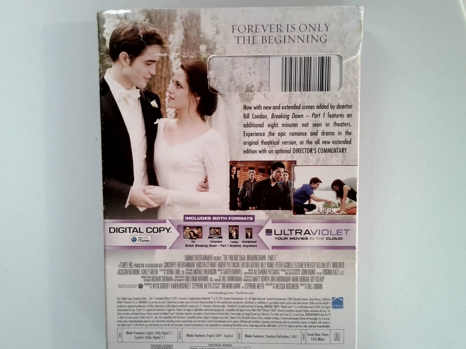 The Twilight Saga Breaking Dawn Part 1 DVD 2011 Romance Extended Edition - Image 2 of 2