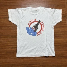 Vtg Knox Ice House Shirt L Promo White Single Stitch Tee Screen Star USA 80s