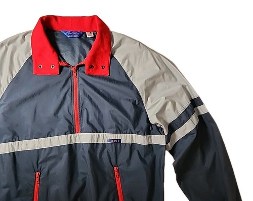 Vintage Herren XL Pendleton Pen West 1/2 Zip Colorblock Pullover Windbreaker grau rot - Bild 2 von 14