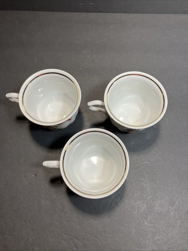 Walbrzych Poland Christmas Holly Ribbon Porcelain Cups Holiday Set Of 3 EUC - Picture 8 of 9