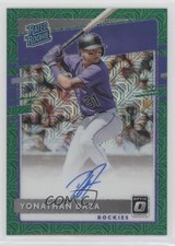 2020 Panini Donruss Optic Green Mojo Prizm 74/99 Yonathan Daza #RRS-YD Auto 6fs