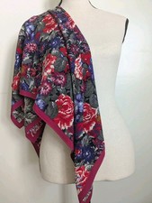 Vintage Albert Nipon Multi Color Floral Silk Chiffon Scarf 33x34"
