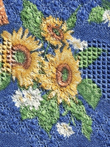Vintage Sonnenblumen Herz Baumwolle Waffel Überwurf Decke Fransen 50x60 Landhaus Ecke - Bild 3 von 8