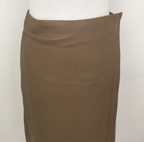 Jaeger Women's Leather Wrap Skirt Size 8 Sand Raw Trim Lined Button New F1 - Picture 5 of 12