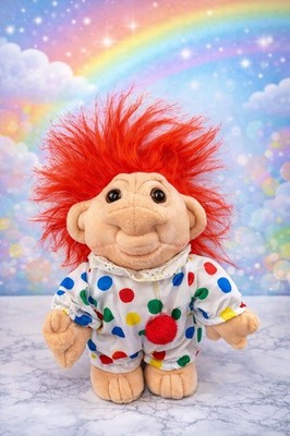 Vintage Thomas DAM Troll Puppe 10 Zoll Plüschtier Stofftier Clown rote Haare braune Augen sehr guter Zustand 