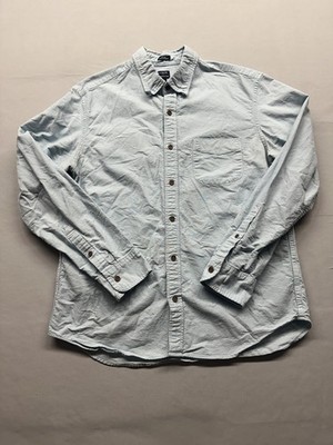 J. Crew Garment Dye Long Sleeve Buton Up Blue Slim Men's Shirt, Size L, Collar.