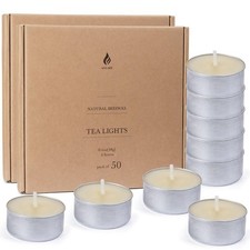 100-Pack Pure Beeswax Tealight Candles in Aluminum Cups - 4-5 Hour Burn Time,...