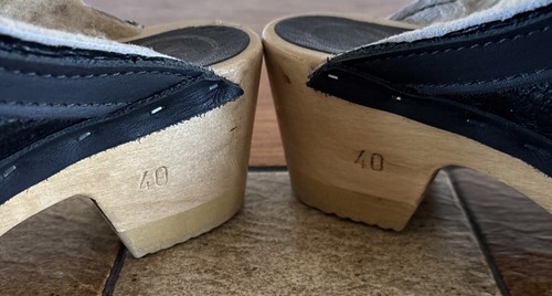 No. 6 Dakota Shearling Clog Mid Heel Wood Ink Aviator Black Sz 40 / 9 Very Good - Picture 7 of 10