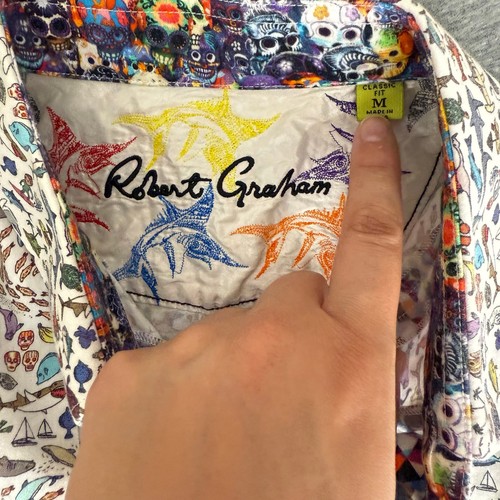 Robert Graham Woven Button Front Short Sleeve Shirt Ocean Shark Cartoon Print M - 第 4/10 張圖片