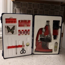 Tasco 1200x Student Beginner Microscope Kit, Slides, Storage Case