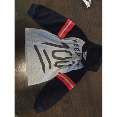 Keep It 100 Graphic Hoodie Boys Grey Black Red Colorblock Raglan Pullover