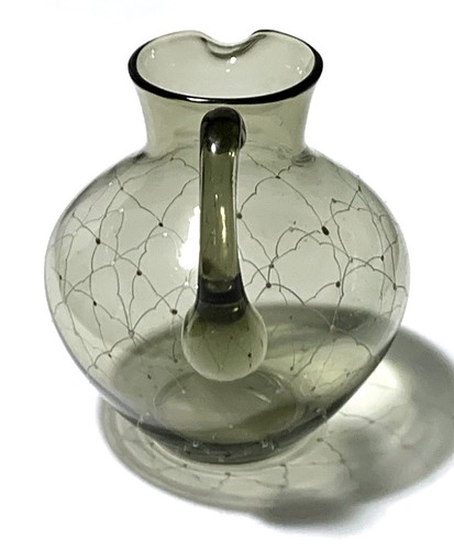 Decorative Smoked Glass Pitcher with Lattice Designs, 7.5 inches Tall - Picture 3 of 3