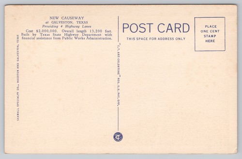 New Causeway at Galveston Texas unbesendet Vintage Leinen Postkarte - Bild 2 von 2