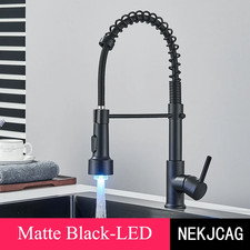 Kitchen Faucet Brushed Gold LED Light Pull-Down Spring Kitchen Sink Tap Hot Cold