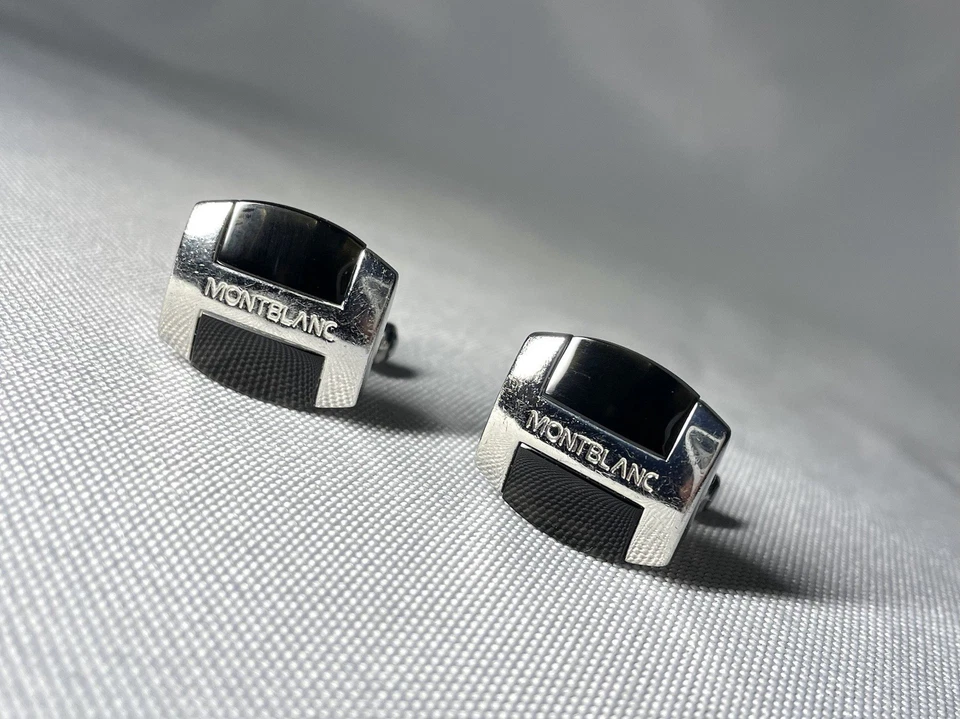 Gemelli Montblanc originali Meisterstuck onice nero e argento sterling 925 - Immagine 2 di 4