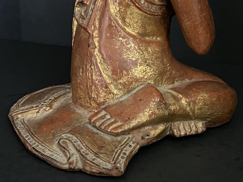 19th Century Antique Burmese Buddhist Monk Wooden Gilded Sculpture / Statue - Picture 19 of 21