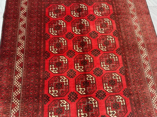 Tappeto turkmeno vintage 6'6 x 8'8 - tappeto afgano Kunduzi lana rosso nomade fatto a mano - Foto 5 di 14