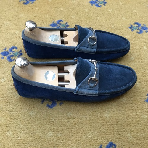 Gucci Loafers Suede Shoes Drivers Silver Horsebit Blue Mens US 7 UK 6.5 EU 40.5 - Picture 13 of 13