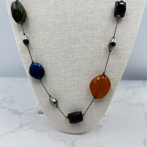 Collar llamativo contemporáneo con cuentas de ágata caprichoso cadena tono plata - Imagen 2 de 8