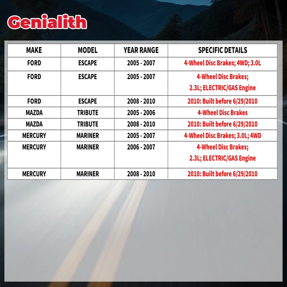 Front Drilled Rotors Brake Pads for Ford Escape Mazda Tribute Mercury Mariner - Изображение 2 из 4