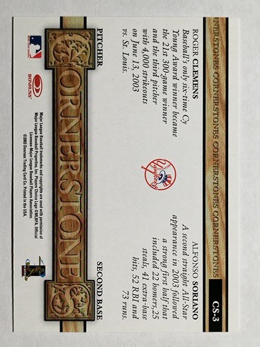 2004 Leaf Cornerstones Second Edition #3 Roger Clemens/Alfonso Soriano - Picture 2 of 2
