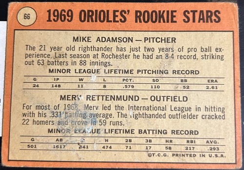 1969 Topps MERV RETTENMUND RC #66 🔥 Orioles ⚾️ GORGEOUS Autograph 🔥 died 2024 - Picture 2 of 2