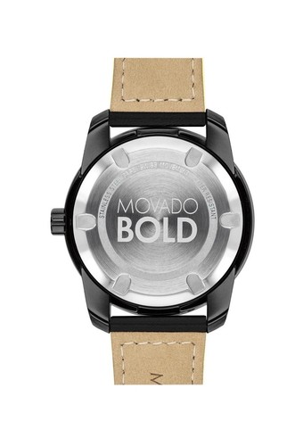 Reloj pulsera Movado Bold para hombre Verso esfera negra correa de cuero gris Movado - Imagen 10 de 14