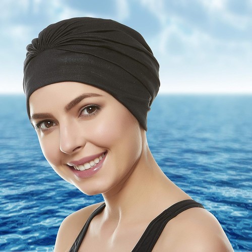 Gorra de natación de moda para mujer con forro resistente al agua y diseño de turbante plisado - Imagen 9 de 9