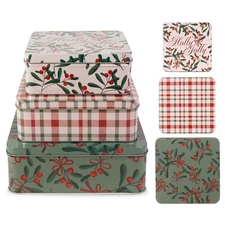 Steel Mill & Co Tin Containers with Lids, 3 Pack Christmas Cookie Tins, Festi...