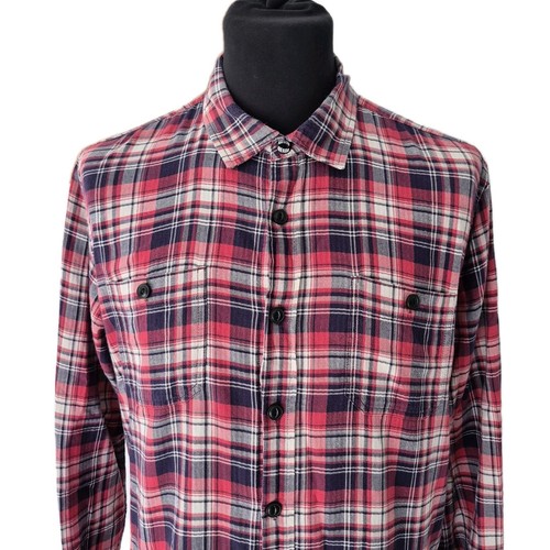 EDWIN Shirt Mens Large Red White Check Labour Flannel Long Sleeve Button Up - Picture 3 of 11