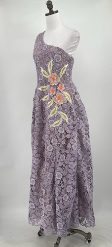 Helsi Lavender Annabelle One Shoulder Floral Lace Gown Sz M $775 - Picture 4 of 6
