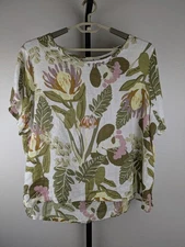 Rachel Zoe 3X Boxy Short Sleeve Linen Top Muted Floral Print 