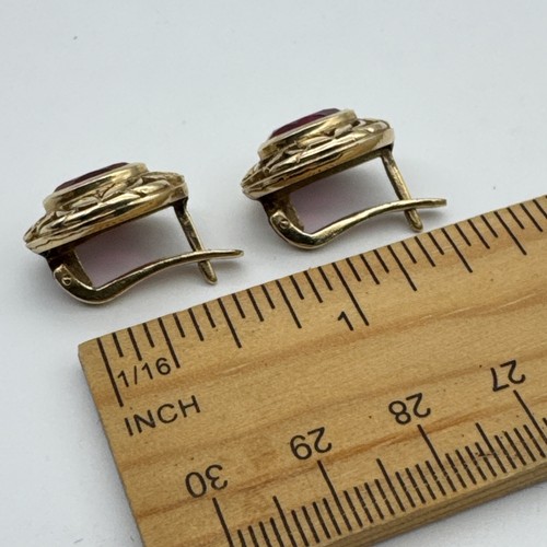 USSR Vintage Yellow 14K Gold Ruby Earrings - Picture 5 of 9