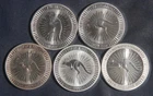 FIVE (5)  1 OZ .9999 SILVER   KANGAROO COINS   LOT 251023