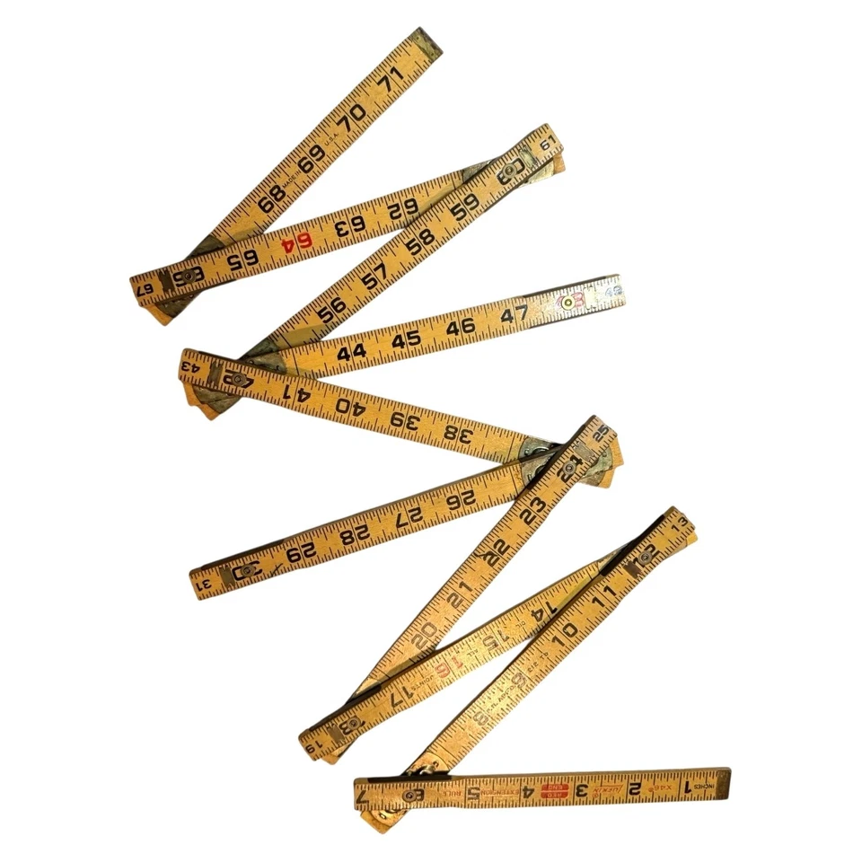 Vintage Accordion 72” Folding Ruler Lufkin X46 Red End Brass Extension Rule USA - Image 4 of 4