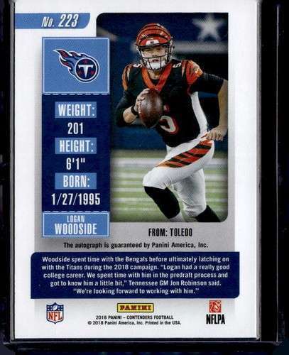 2018 Panini Contenders #223 Logan Woodside - Bild 2 von 2