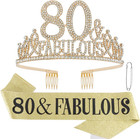 80Th Birthday Decorations for Women - Set of 80 & Fabulous Crown Tiara, Sash, Pe