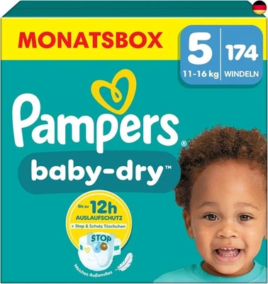 BESUCHE DEN PAMPERS-STORE Pampers Windeln Größe 5, 174 Windeln, 11kg-16kg Baby-Dry, Mit Stop & Schutz