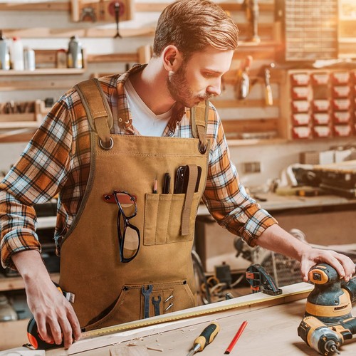 Woodworking Apron for Men Shop Apron 20 oz Canvas Work Apron with 9 Tool Pock... - Picture 7 of 7