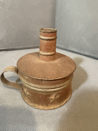 Antique-American Folk Art Tin TINDER BOX CANDLEHOLDER with Strap Handle. - Picture 3 of 6