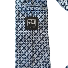 Ike Behar Men's Blue Geometric Silk Necktie Classic Length