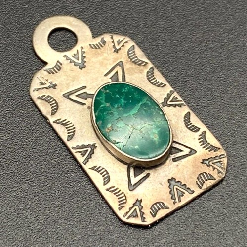 Vintage Southwestern Türkis Stempelarbeit Sterlingsilber Anhänger Anhänger Anhänger - Bild 1 von 6
