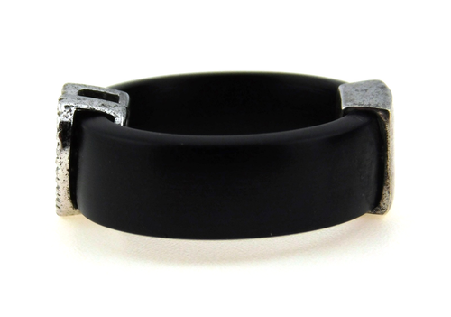 Anillo Corazón Abierto Firmado NF Negro Silicona y Plata de Ley 925 con Circonita Transparente Talla 7.5 - Imagen 6 de 12