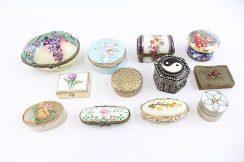 Trinket Boxes Vintage Brass Floral Job Lot Enamelled Blue Green Art Nouveau