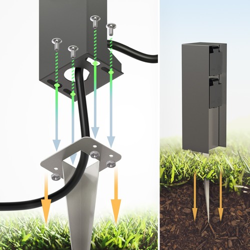 Garten-Steckdosen-Säule POMI mit Erdspieß für außen, IP44, 2-fach, eckig, - Bild 14 von 29