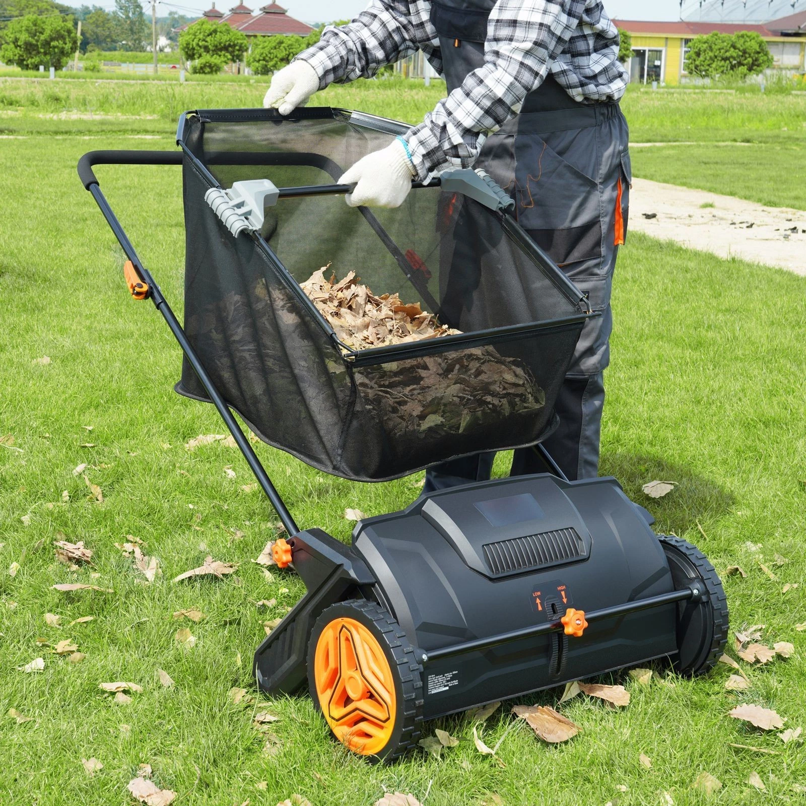 VEVOR 21in Push Lawn Sweeper, Leaf & Grass Collector, 3.5 cu ft Hopper Bag image 4