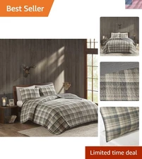 Reversible Cotton Quilt Set - All Season Tasha Tan Plaid Design for Cozy Luxury