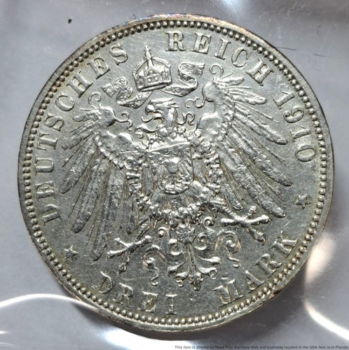 1910 J Deutschland Deutsche Staaten Hamburg 3 Mark Silbermünze - Bild 3 von 3